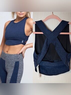 Free People Movement Heathered Blue Halo Crossback Crop Top Sports Bra XS